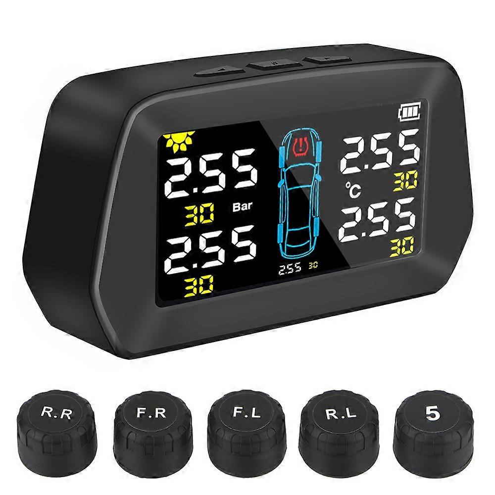 Car TPMS Solar Tire Pressure Monitoring Alarm Sensor Solar Power Auto Security Alarm Systems Kit Digital LCD Display
