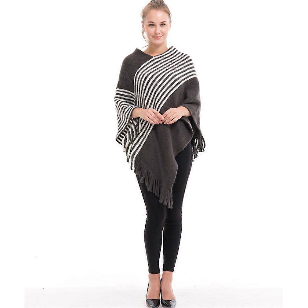 Pullover Poncho with Tassel Loose Sweater Coat Knitting Cape for Lady