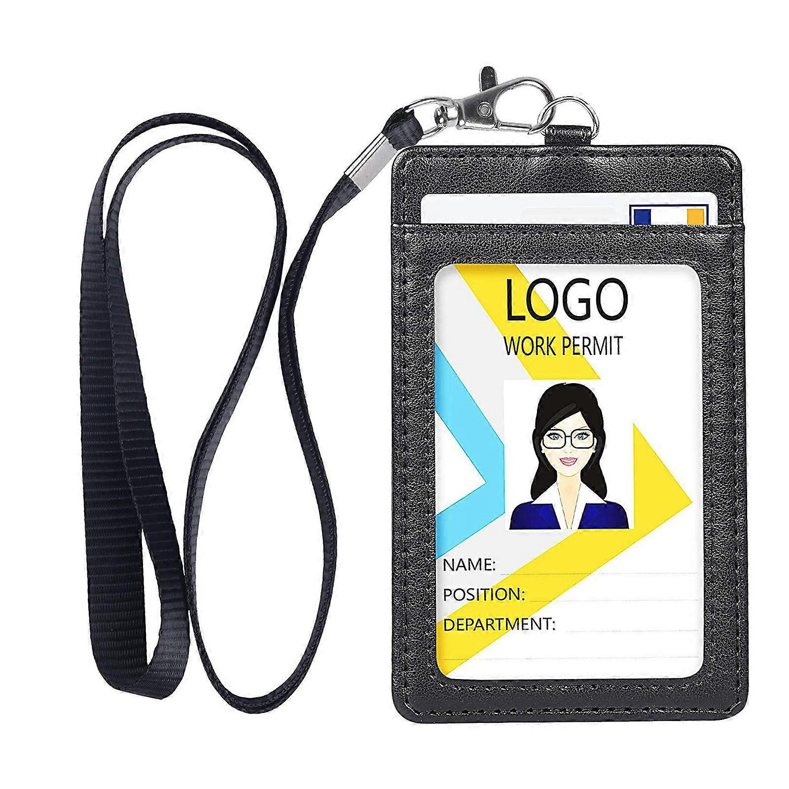 Porte-badge d’identification en cuir avec lanière, porte-carte vertical pour badges d’identification