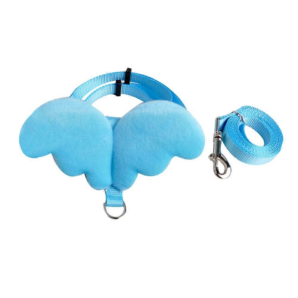 Pet Leash Angel Wing Collar Strap Kitten Leash H Shaped Cat Hauling Cable Size S (Blue)
