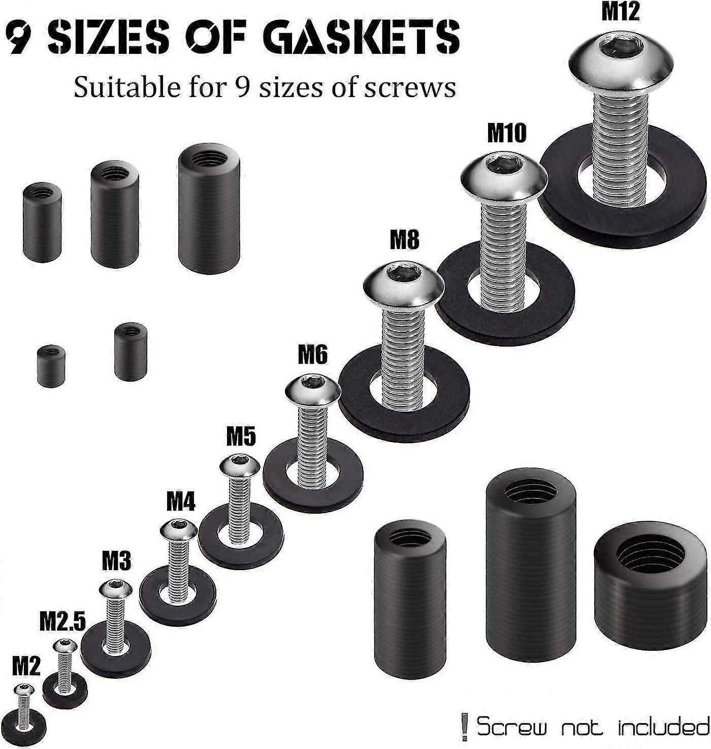 700pcs High Quality Black Nylon Washer Spacer Assortment Kit (m2 M2.5 M3 M4 M5 M6 M8 M10 M12) -with Box