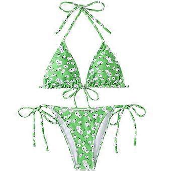 Women Two Piece Halter Padded Top Tie Side Bottom Triangle Bikini Bathing Suit