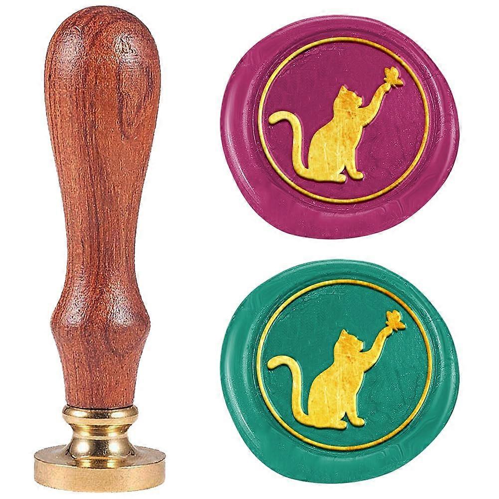 Cat and Butterfly Wax Seal Stamp Retro Wax Stamps 25mm/1inch Removable Brass Sealing Stamp Head with Wooden Handle Wax Sealing Stamp for Gift Wrap Env
