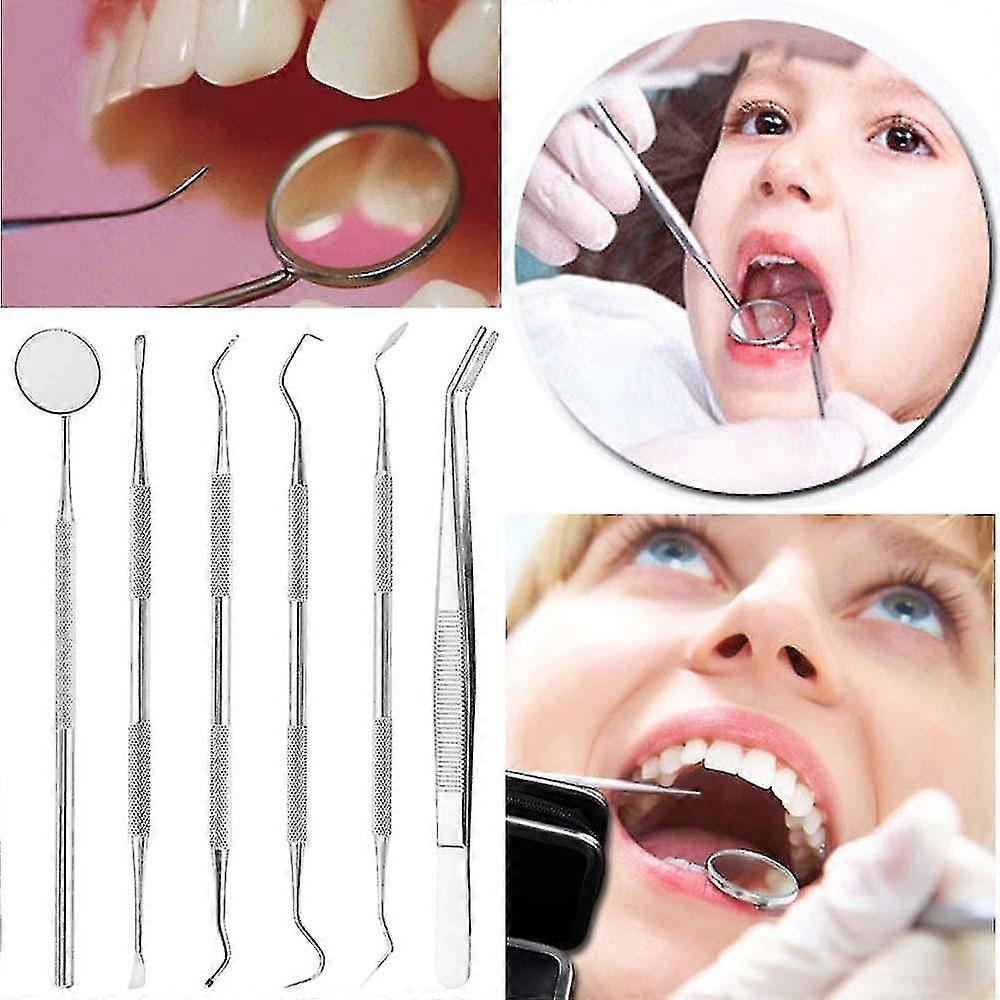Sajy 6pcs Stainless Dental Tool Set Kit For Home Teeth Clean Hygiene Mirror Oral Care