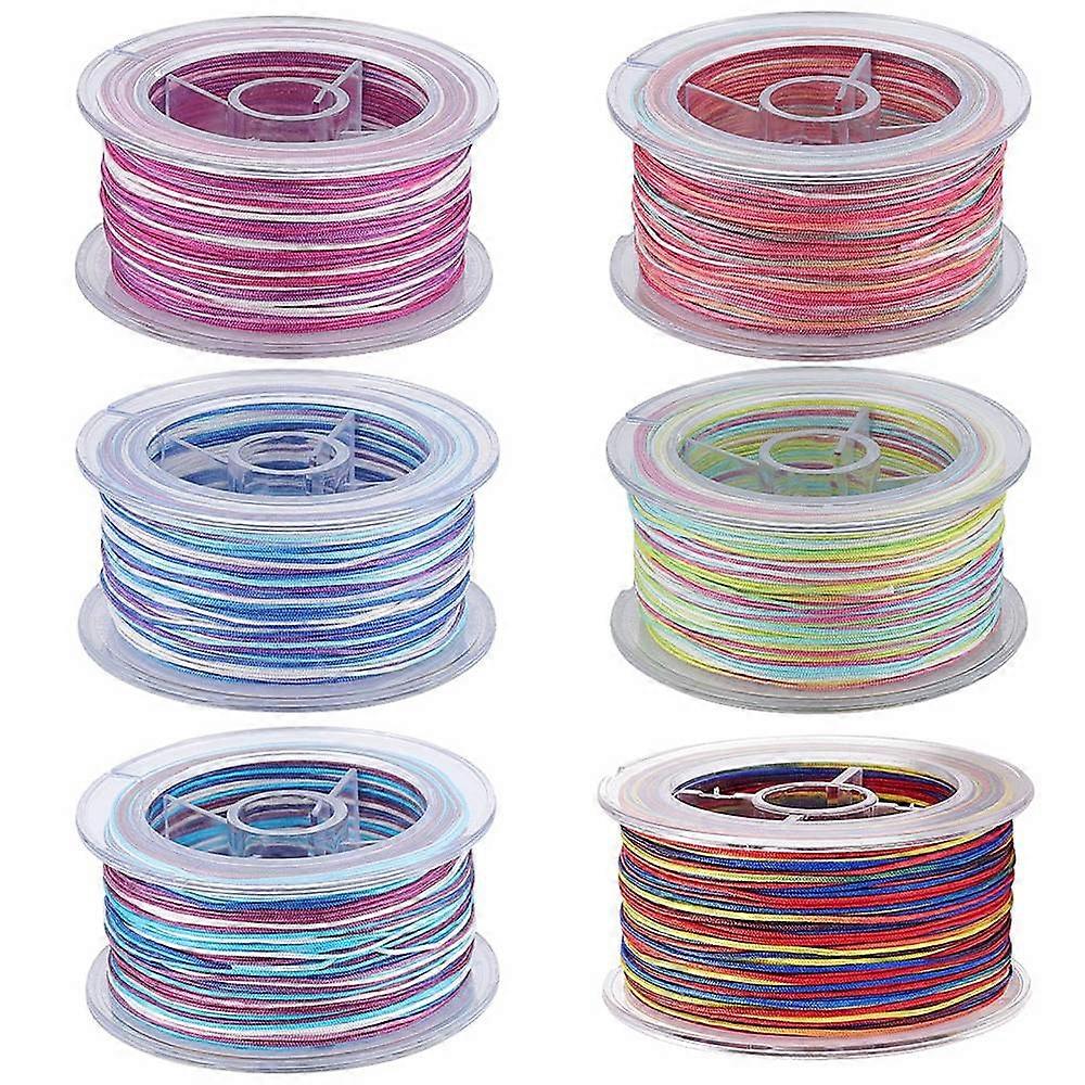 6 Rolls 6 Colors Segment Dyed Polyester Thread Braided Cord Mixed Color 0.8mm about 10.93 yards(10m)/roll 1 roll/color