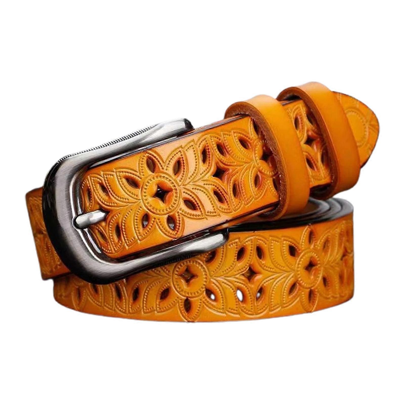 Jeans Belt Pin Buckle Adjustable Length Retro All-match Jeans Pants Ladies Wide Belt 1.1 Inch Width Hollow Flower Faux Leather Belt Daily Wear