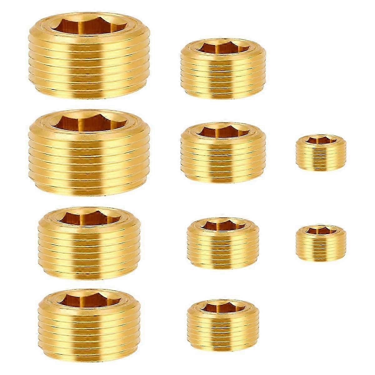 10 Piece Pipe Plug Socket Set Brass Pipe Plug Fittings Male Internal Hex, Socket for Reading Seal Pipe Port