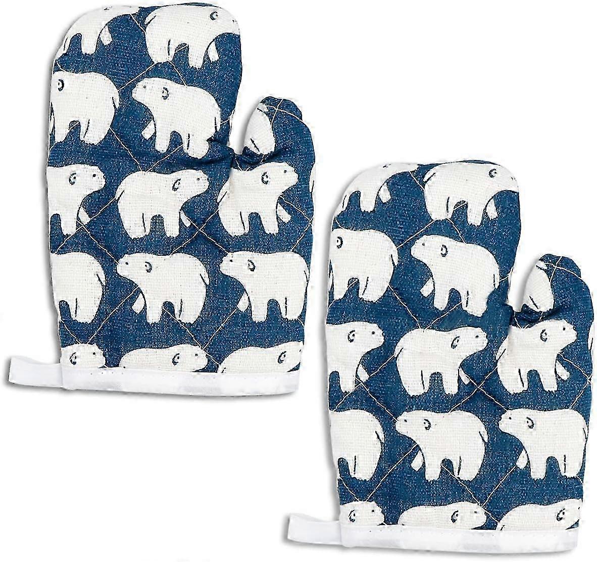 2 Pcs Kids Oven Mitts Heat Resistant Kitchen Mitts, Great For Cooking And Baking, Ages 4-12 (7 Inches X 4.7 Inches, Polar Bear)