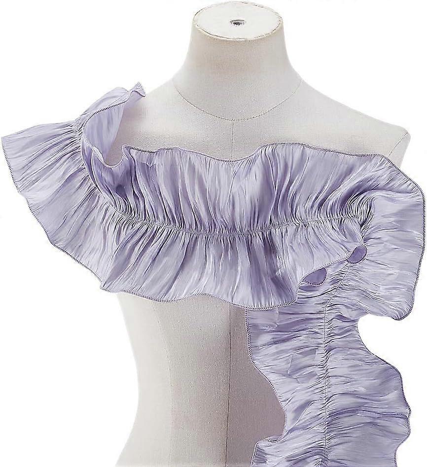 5 Yards Double Ruffle Ribbon Trim Purple Fabric Trim Pleated Chiffon Fabric Fringe Elastic Ruffle Trim Retro Tulle Fabric Trim 6-1/4 inch Wide for Sew