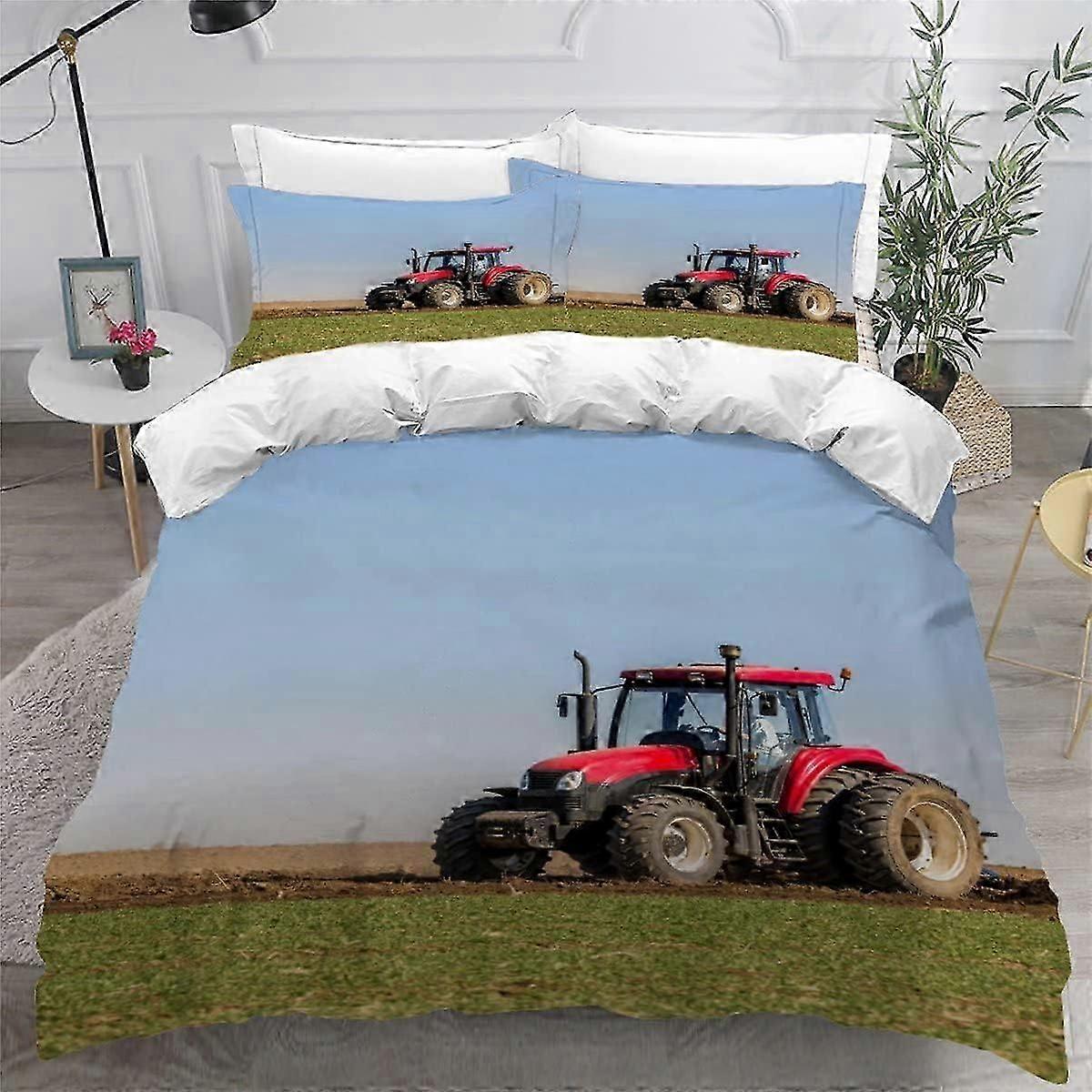 J4243 Sengetøy Traktor Dynetrekk Sett 3 Stk ForSize Seng, 3D Lastebiler Gravemaskiner Trykt sengetøy Sett Mikrofiber Dynetrekk For Gutter Jenter Tenåringer