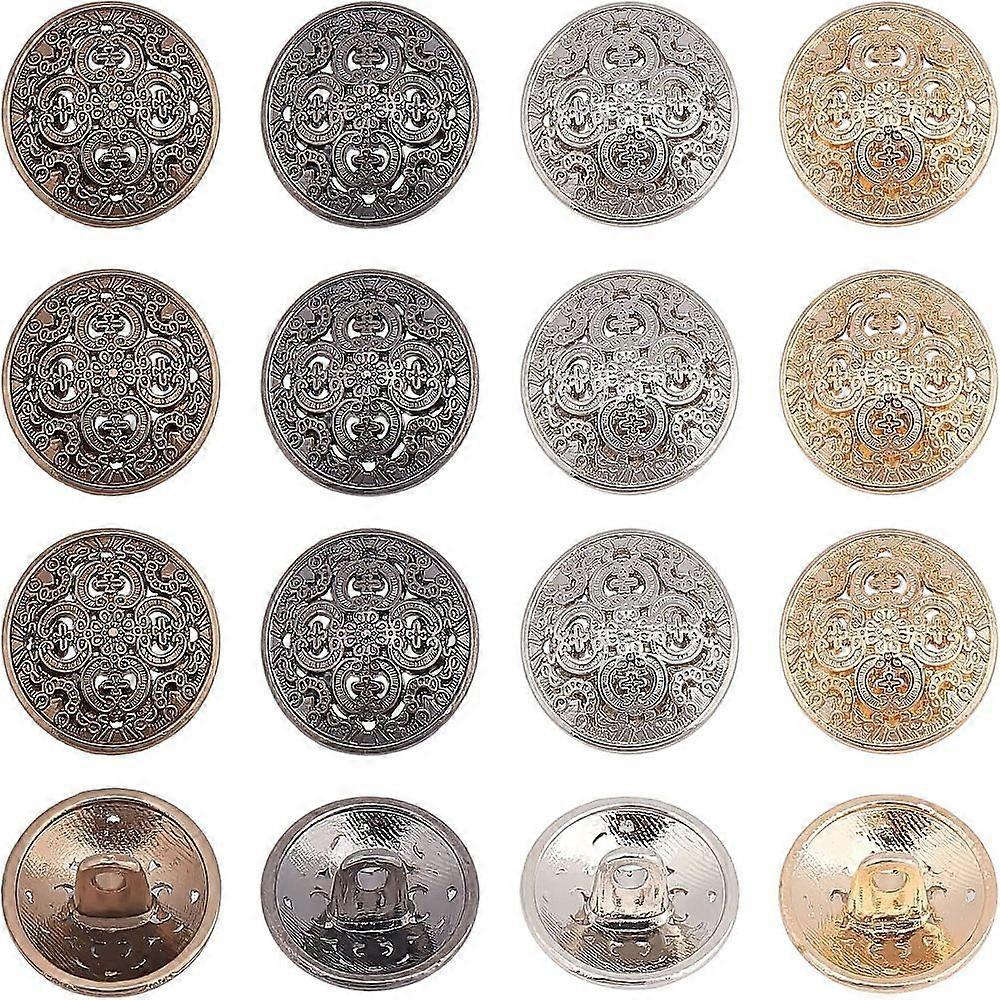 40pcs Metal Blazer Button Set 15mm Vintage Shank Buttons Round Shaped Flower Metal Button with 1 Hole for Blazer Suits Coat Uniform and Jacket - 4 Col