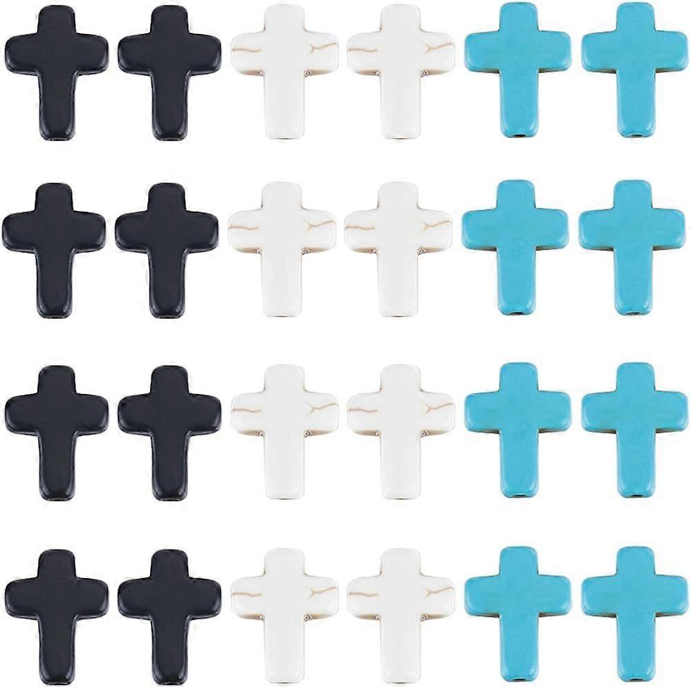 1 Box 90Pcs Cross Beads Bulk Black White Blue Synthetic Turquoise Pocket Crosses 16x12mm Mini Small Stone Cross Beads Easter Holiday Cross Loose Space