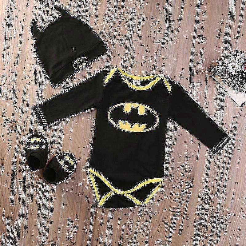 Nyfödd Batman Pojke Romper Hatt Strumpor Kläder Set Småbarn Tecknad Outfit