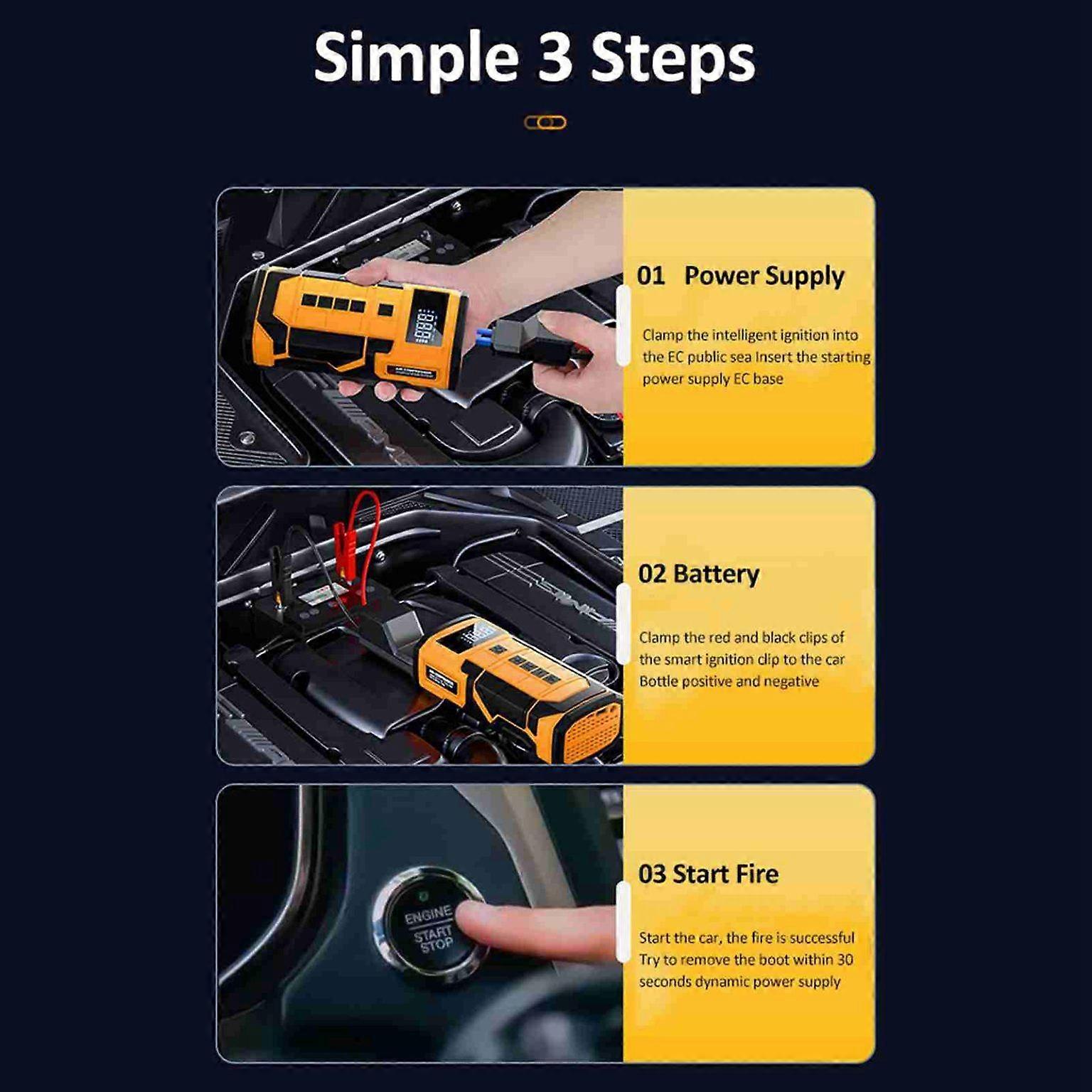 battery booster device portable air compressor car emergency power jump starter