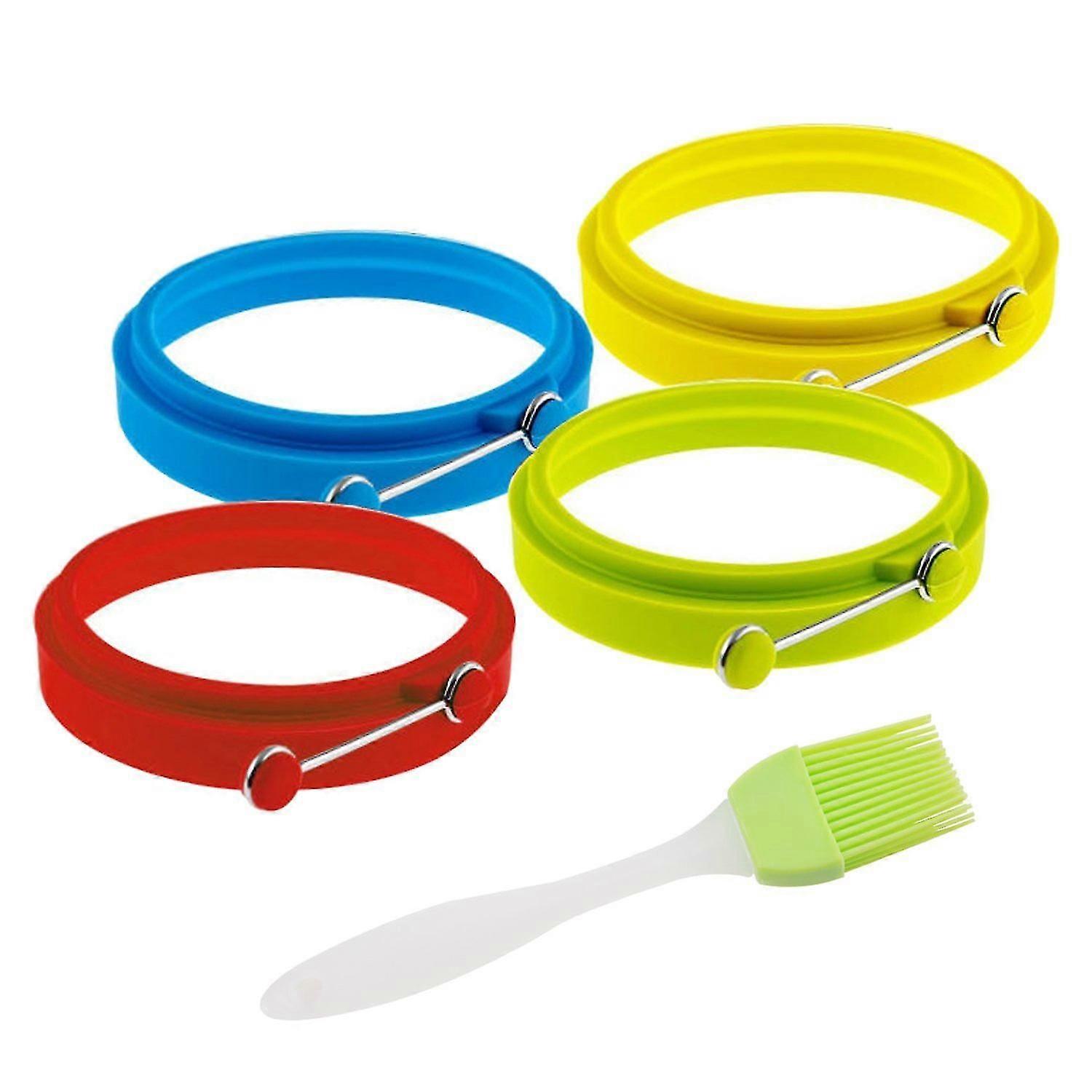 Silicone Egg Rings Round - Nuiby Non Sti Fried Egg Mold - Pancakes Maker Molds - Breakfast Egg Sandwich Cooker Maker - 4 Pa 4 Color, With 1 Free S