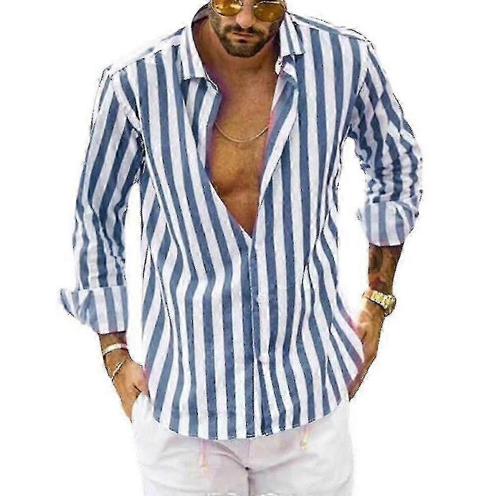 Männer Revers Ausschnitt Gestreiftes Hemd Langarm Button Down Hemd Oberteile