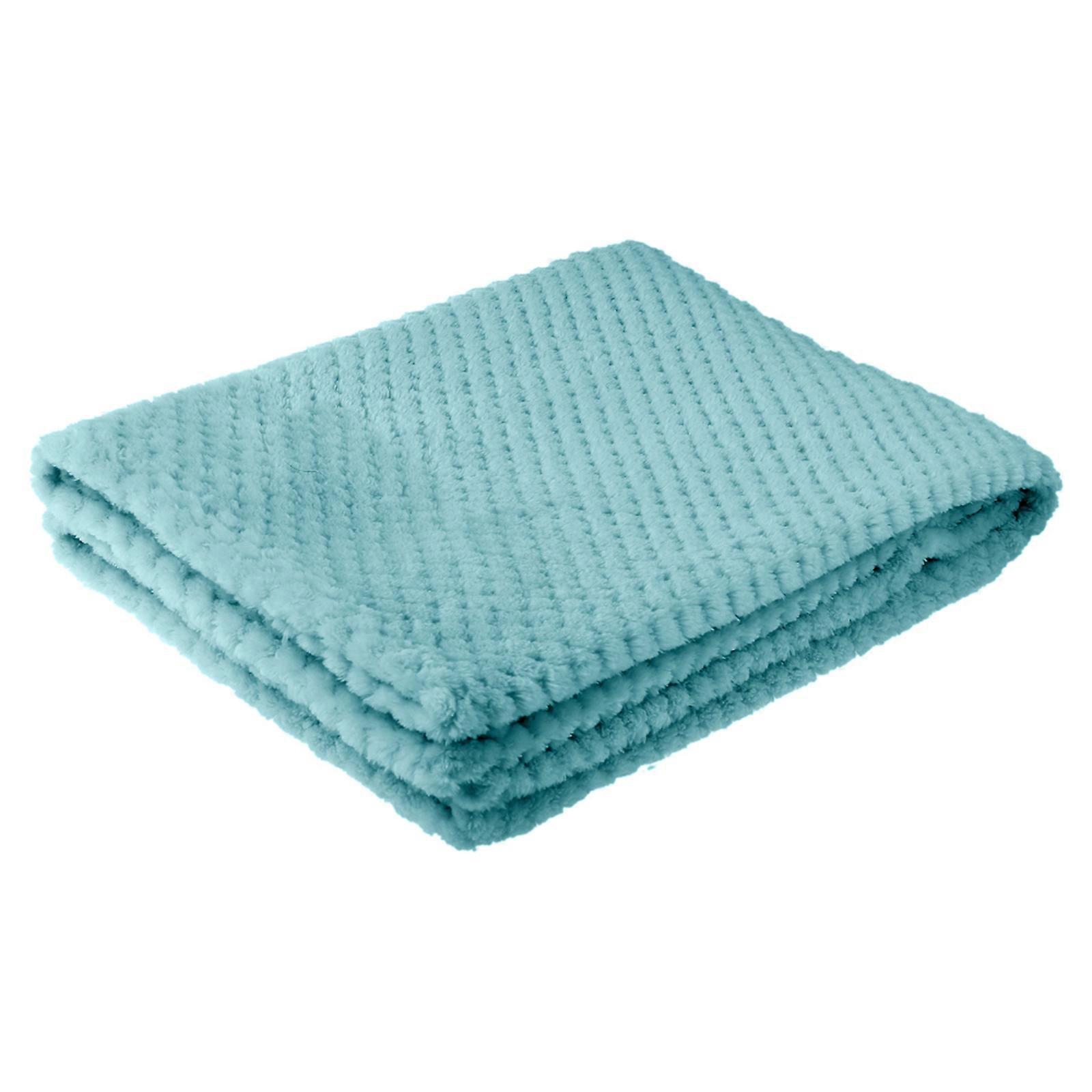 Thickened Solid Color Pineapple Grid Blanket Coral Fleece Lightweight Blanket 200x230cm Water blue