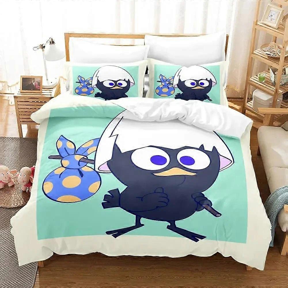 v1670 Lakan Anime Söt Calimero Sängkläder Set Påslakan Påslakan Örngott Täcke Täcke King Queen Size Pojkar Sängkläder Set för vuxna 3 delar B