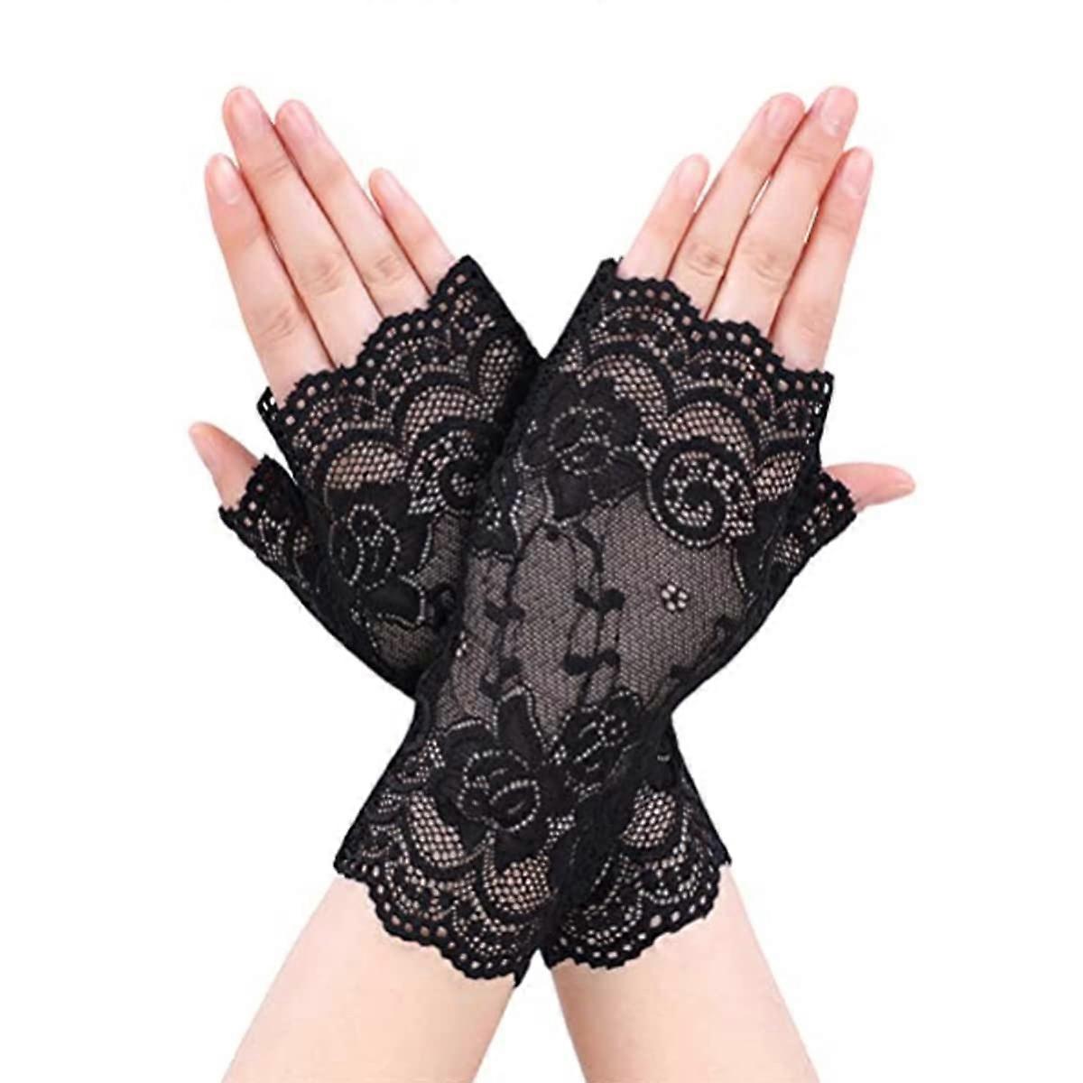Women's Lace Fingerless Gloves for Bridal, Floral Wedding Accessories in White, Elegant Lace Design, One Size Fits Most