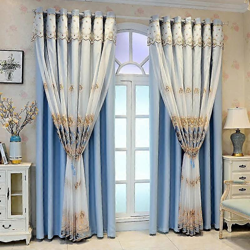 Curtains Double Layer Embroidered Curtains Bedroom Home Blackout Curtains Living Room with Yarn Curtain Rod