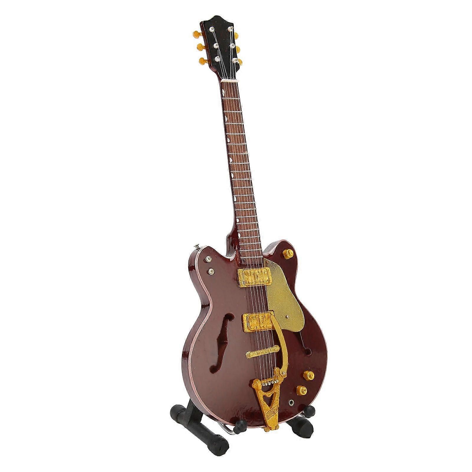 SQCLV Red and Gold Miniature Electric Guitar Replica with Stand and Case Musical Instrument Model Ornament 10 Inch