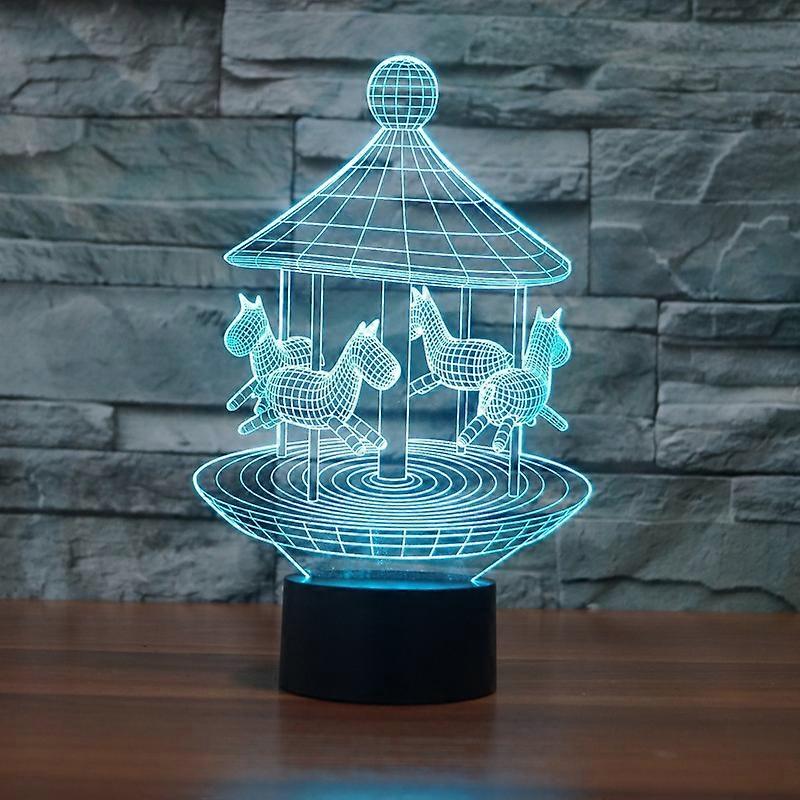 Carousel Black Base Creative 3D LED Decorative Night Light, Rechargeable with Touch Button
