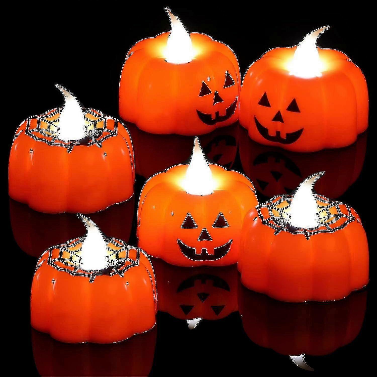 Flameless Pumpkin Tealights - Flickering Halloween Candle Decor