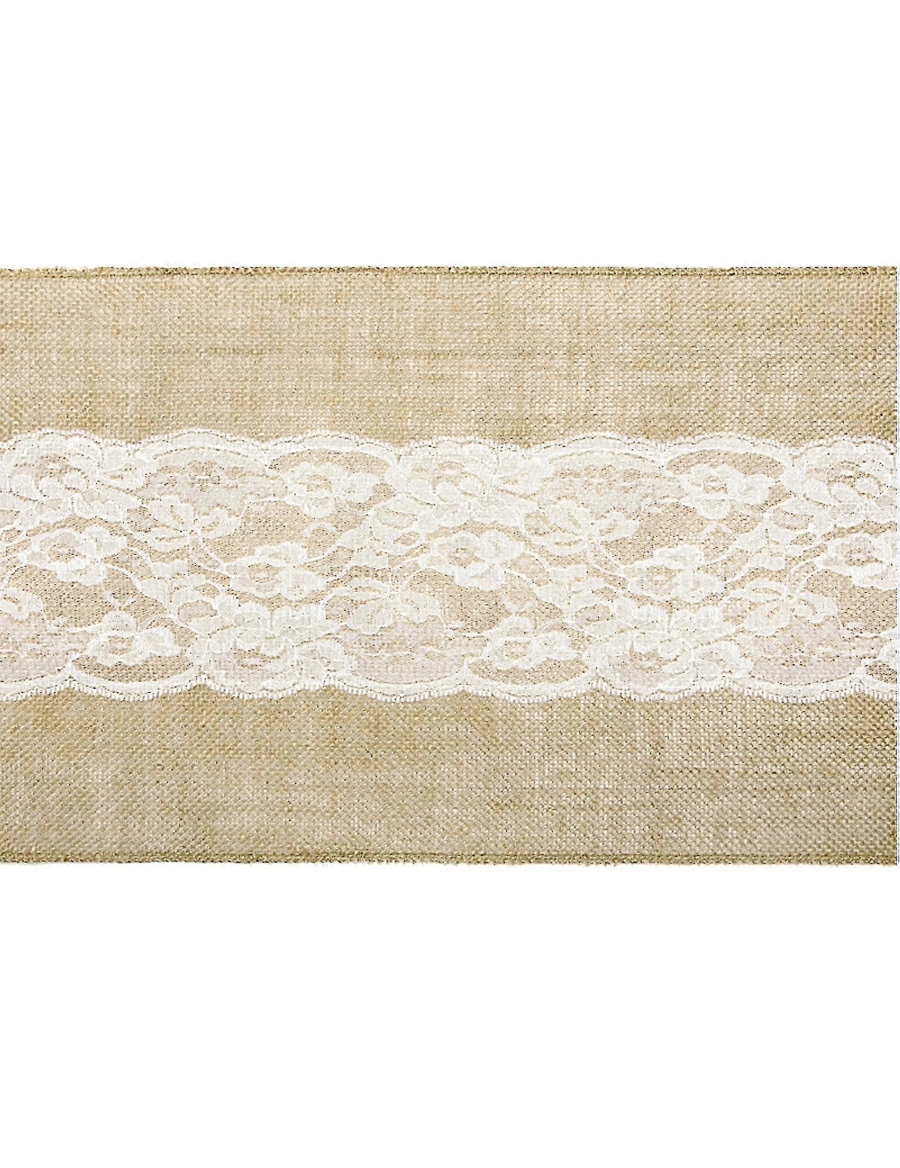 Jute Table Runner with Lace Center - 28 cm x 2.75 m