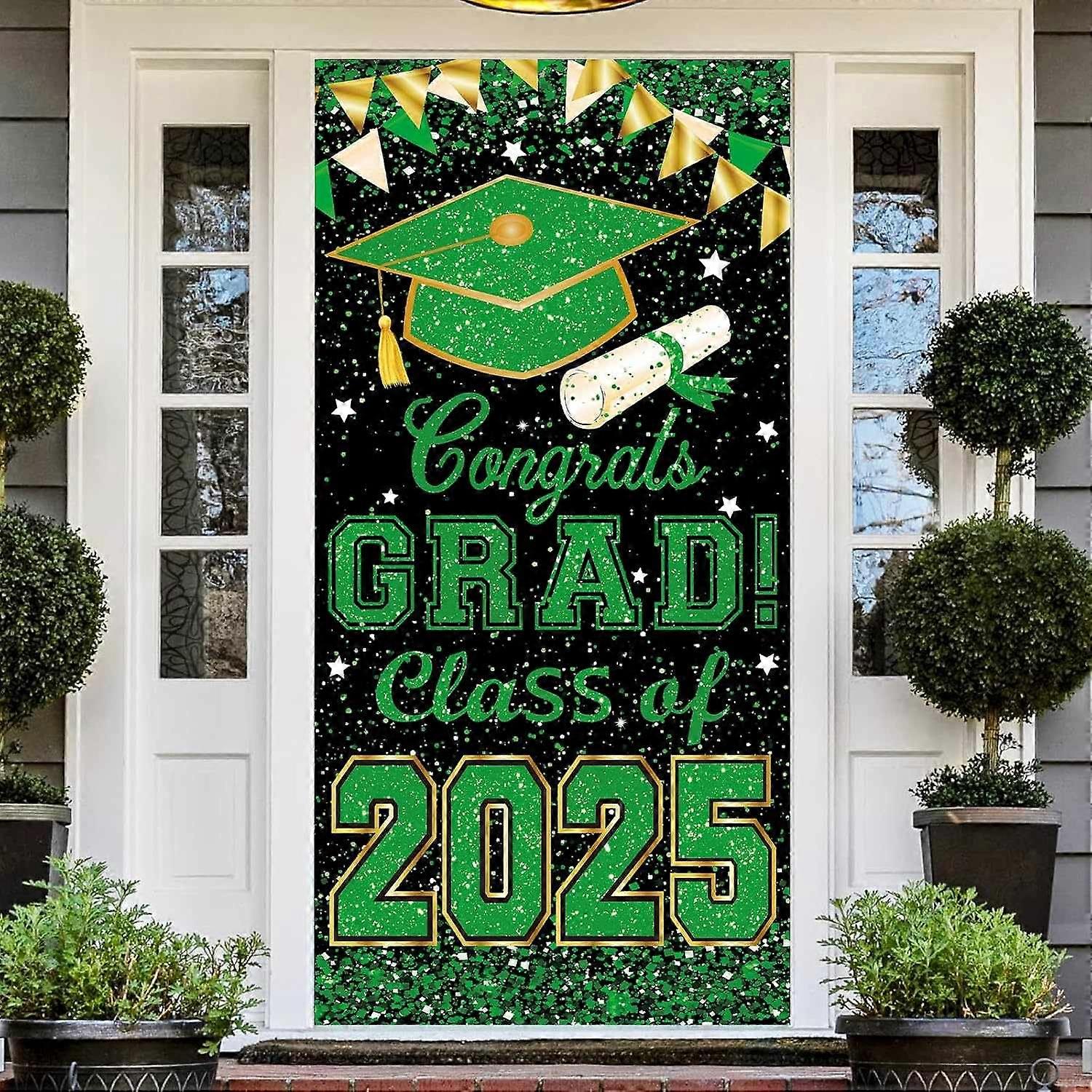 مبروك فئة Grad لعام 2025 غطاء باب لافتة تسجيل ، زينة حفلات التخرج ، باب أمامي كبير P
