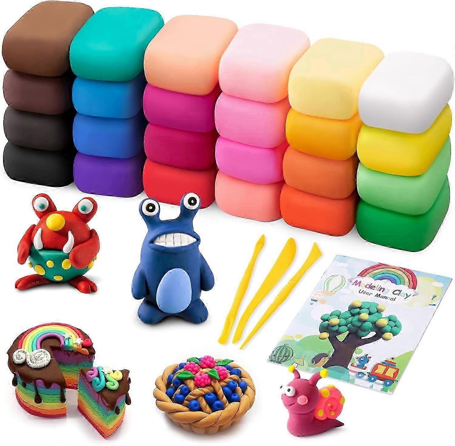 Air Dry Clay, 24 χρώματα Modeling Clay Kit με 3 εργαλεία γλυπτικής, μαγικό πηλό αφρού για παιδιά και ενήλικες, DIY χύτευση πηλό δώρο για αγόρια και κορίτσια-καλό