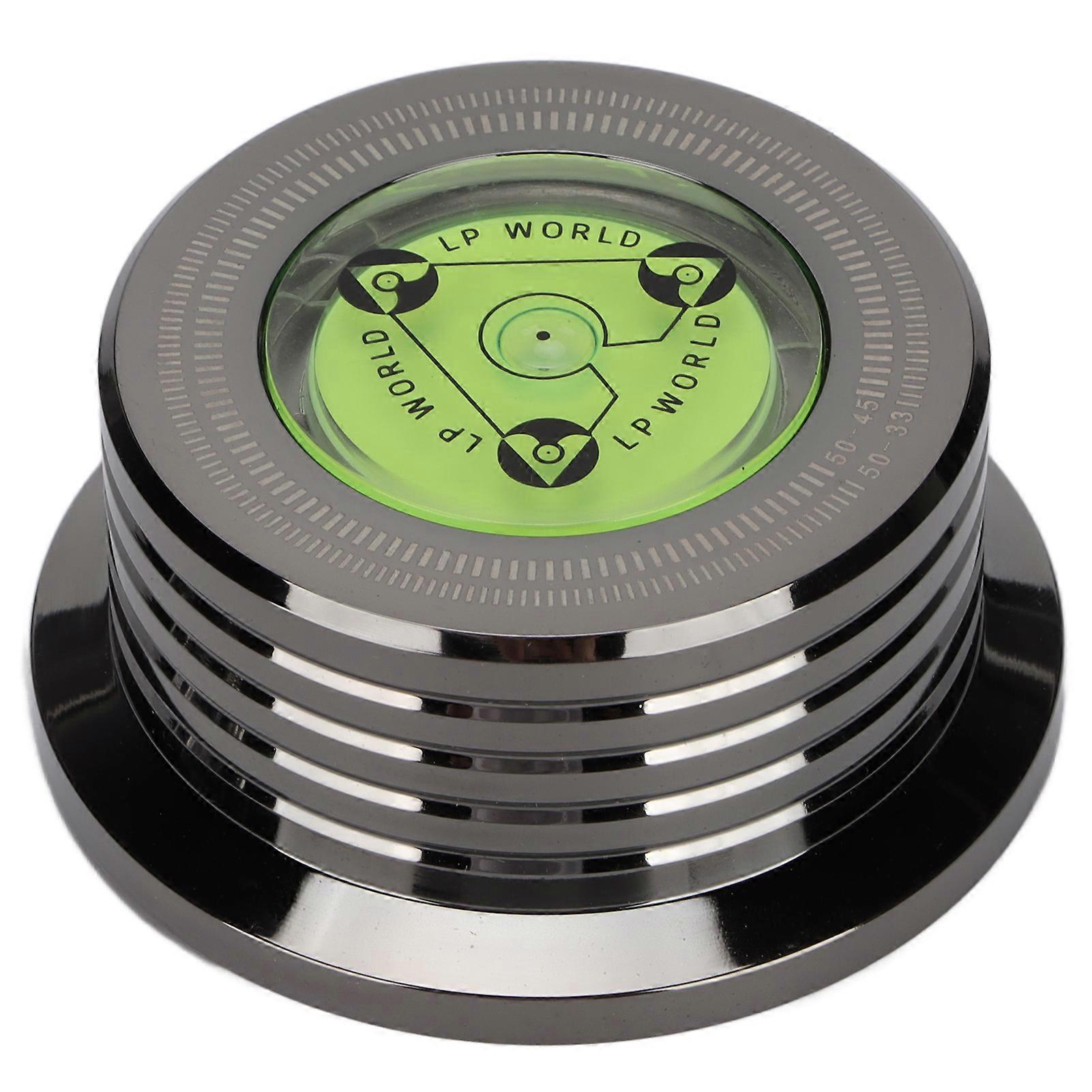 Glossy Black Aluminum Turntable Disc Clamp with Bubble Level - Enhance LP Record Stability
