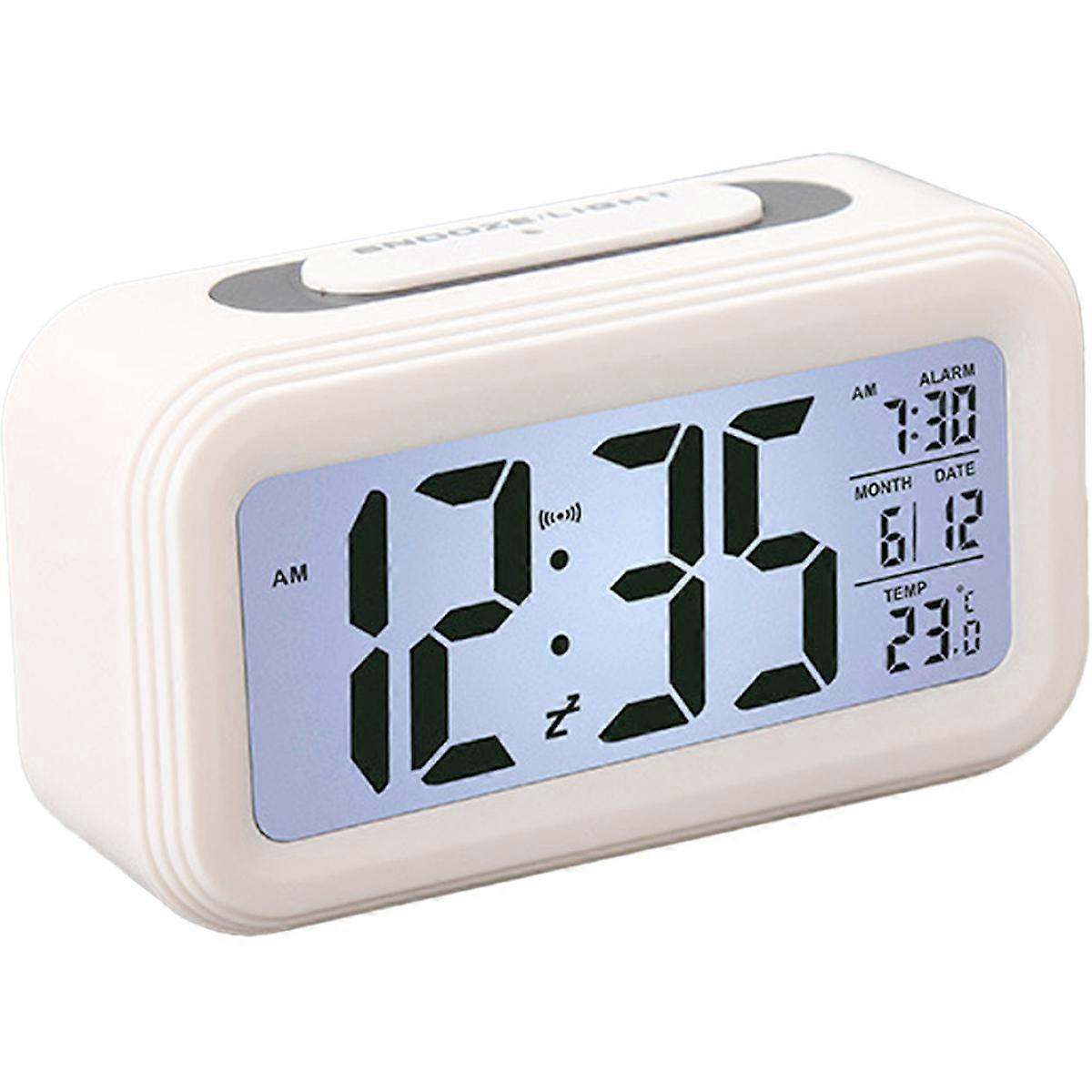 Digital Alarm Clock with Background Lighting LCD Display Temperature Monitor Snooze Alarm with Smart Clock Calendar Lightning