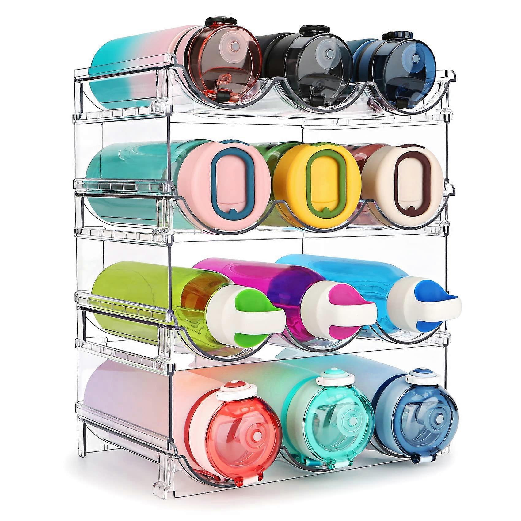 4 Pack Water Bottle Organizers for Cabinet Storage, 16oz Clear Plastic, Stackable Design, BPA-Free