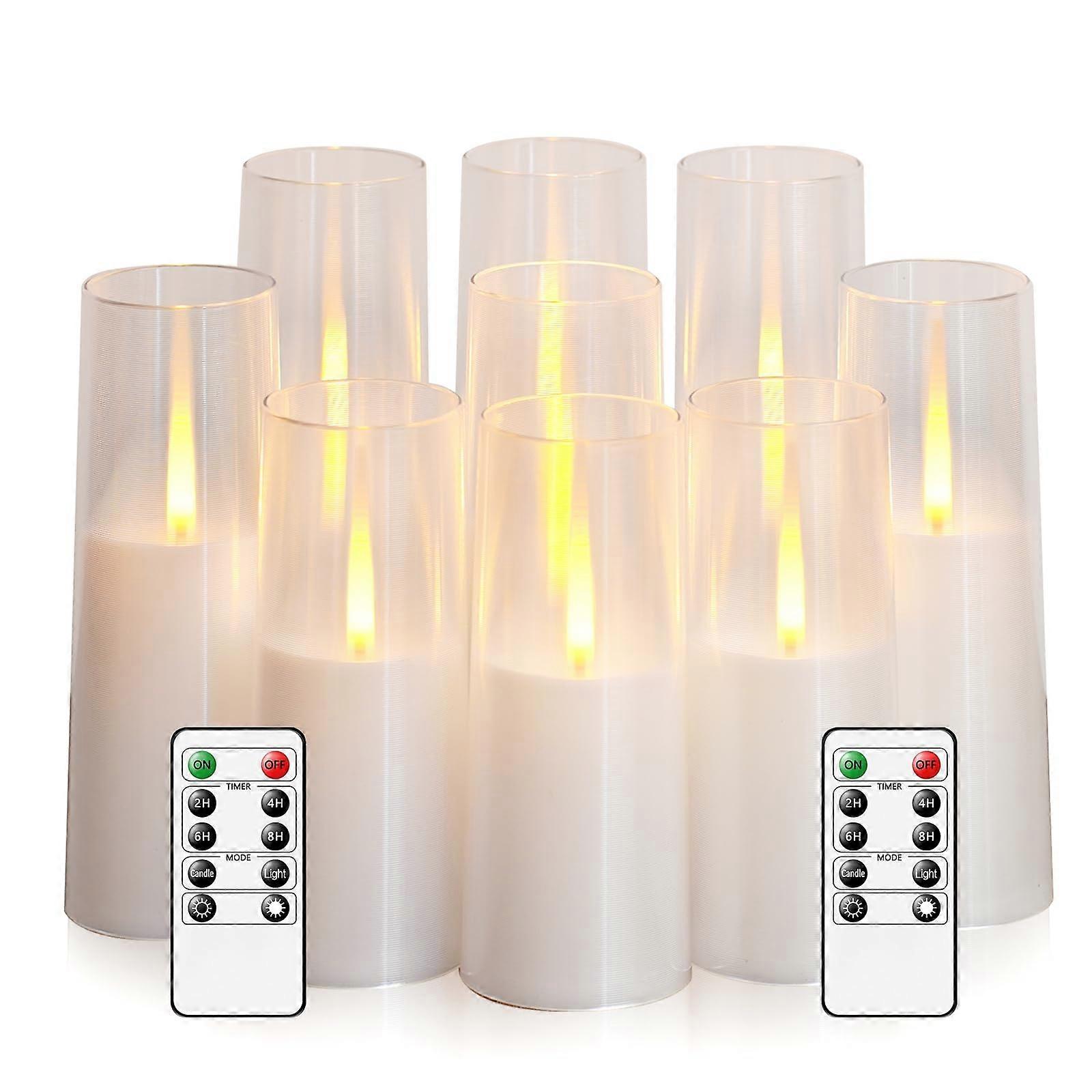 Flameless Candles Battery Operated with Remote, White Flickering LED Candles 2/4/6/8 Hour Timer, Raster Texture Design, Set of 9