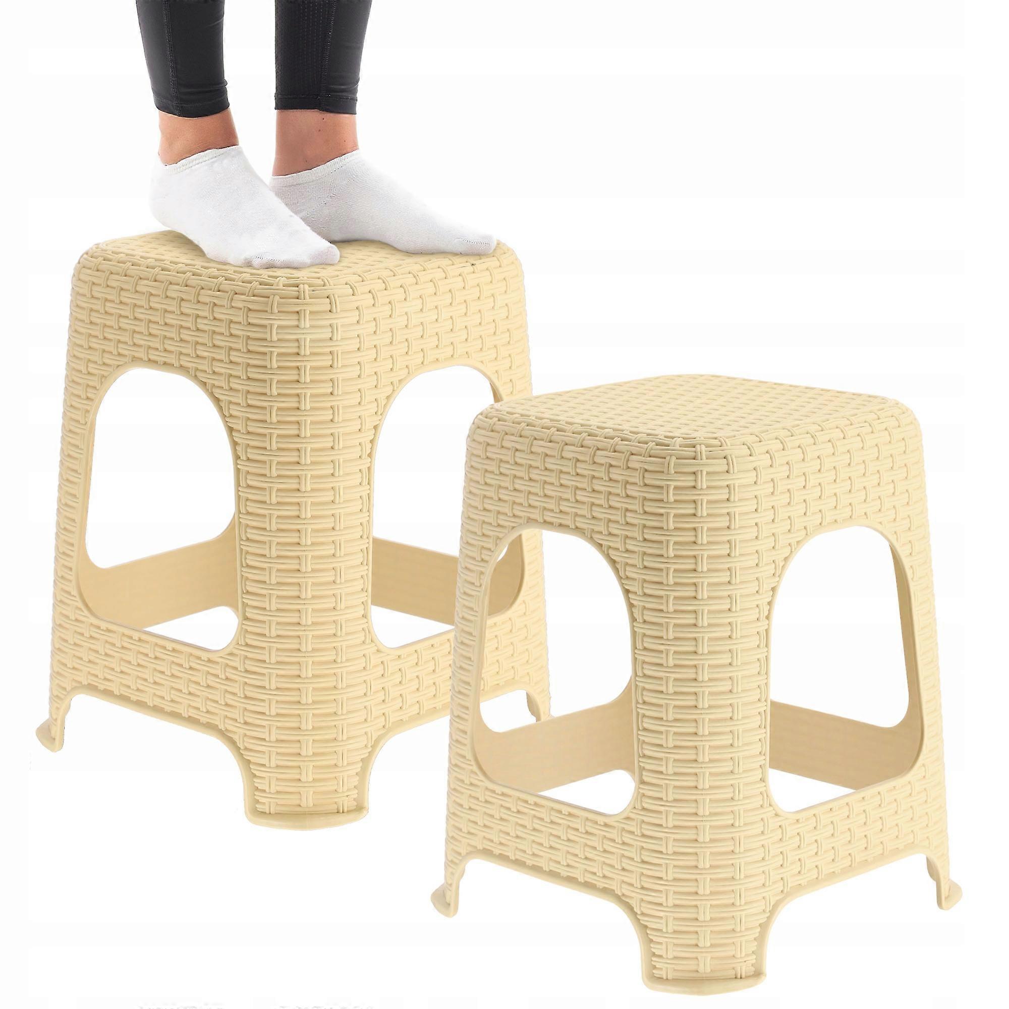 KADAX Stool Kitchen Stool Rattan Beige 2pcs