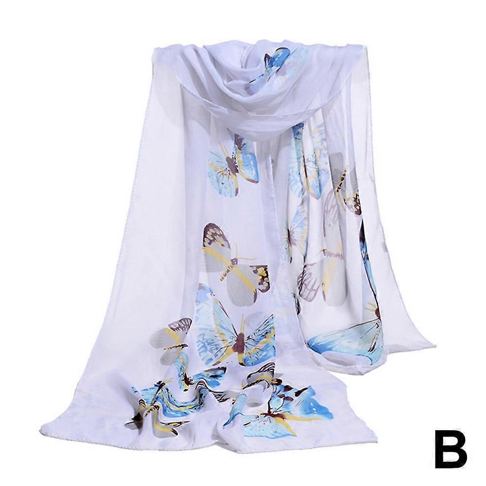 Sciarpa avvolgente da donna moderna, versatile, elegante e morbida in chiffon di seta, con stampa floreale, top da donna, scialle lungo con farfalla