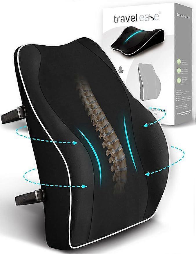 Ergonomic Lumbar Support Cushion, Memory Foam Car Seat Back Support Office Chair, Backrest with Anti-Static Coating and Adjustable Double Straps, Blac