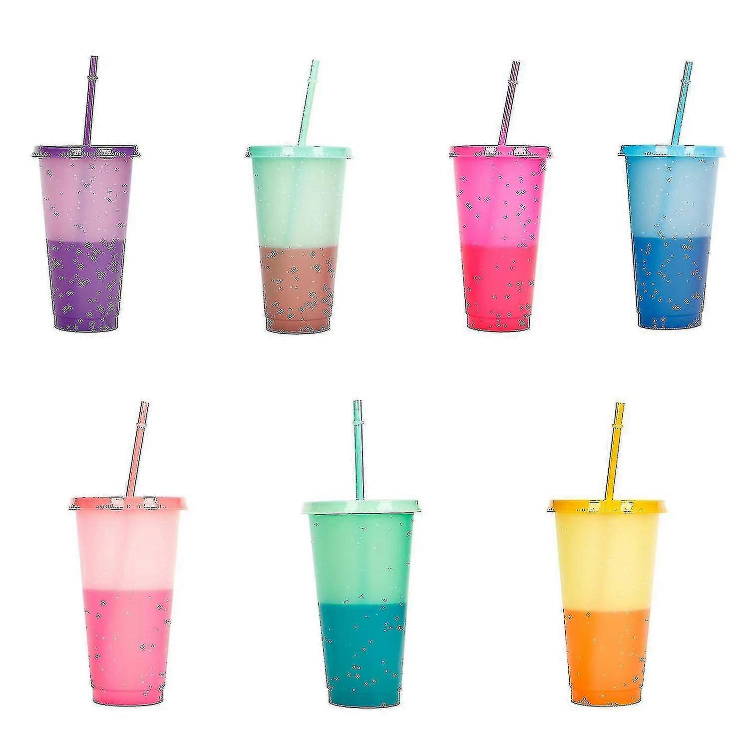 7 Color Changing Cups With Lids And Straws Reusable Plastic Tumblers With Lids And Straws