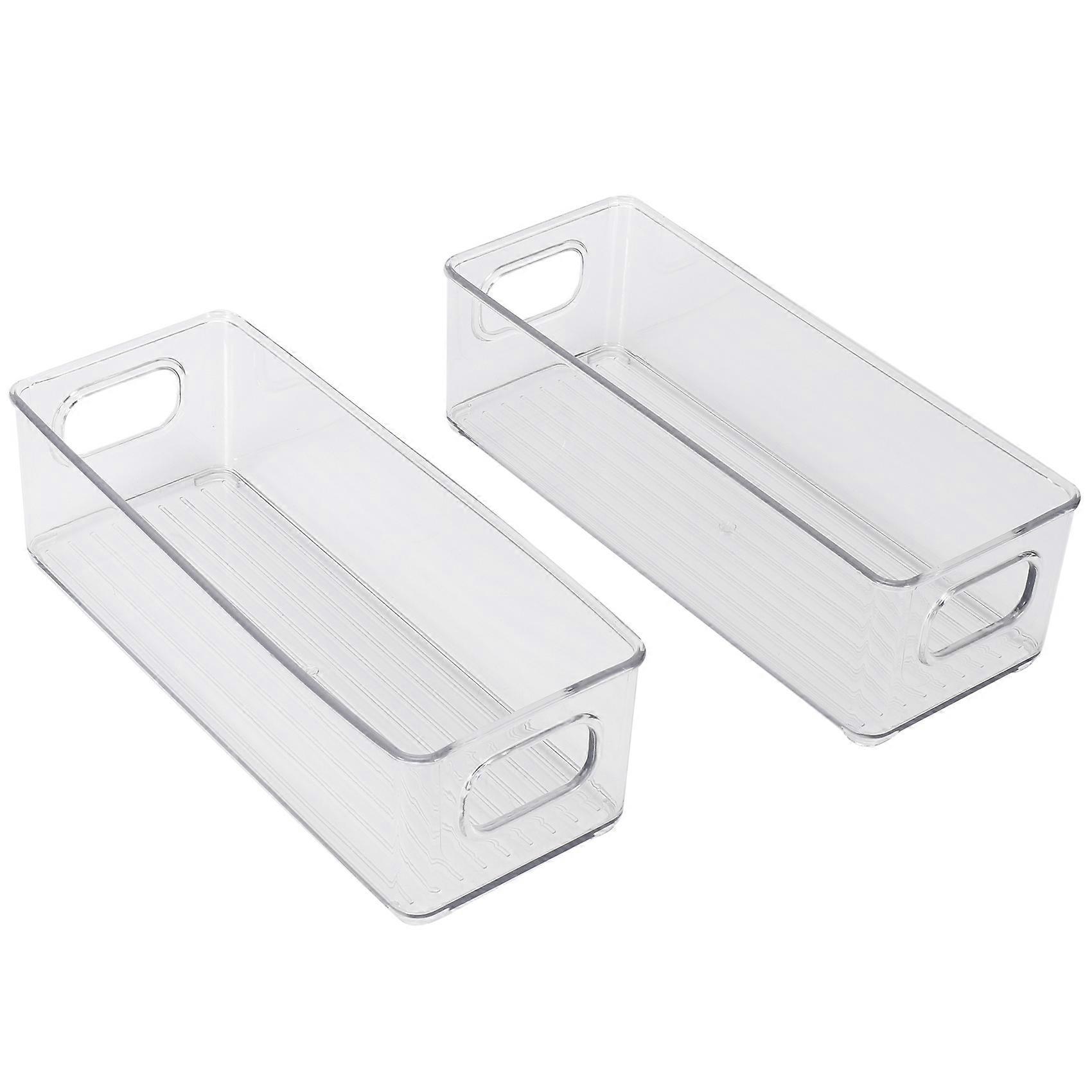 2 Pcs Refrigerator Organizer Bins, Clear Stackable Plastic Food Storage Rack with Handles for Pantry, Kitchen