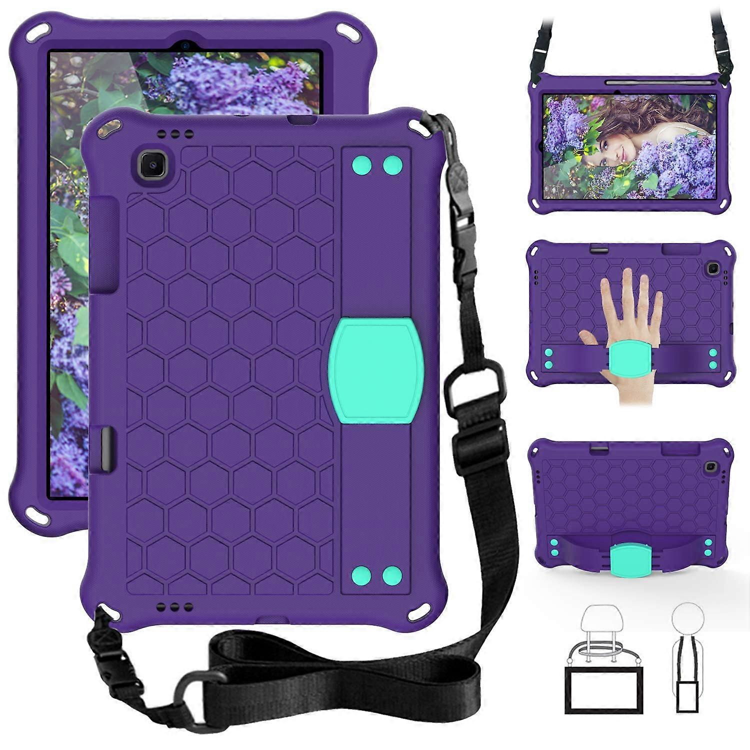 Silicone Protective Case for Samsung Galaxy Tab S6 Lite 10.4 Inch, Shock-Absorbing Crossbody Case, Mint Purple with Stand Function