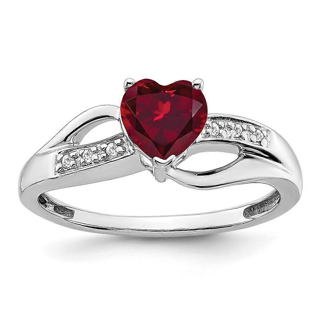 1.5 To 5.5mm 14k White Gold Created Ruby and Diamond Love Heart Ring Size 7 Statement-Ring for Women