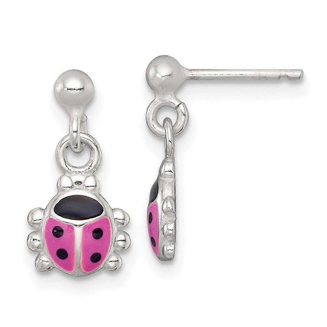 925 Sterling Silver Polished Enameled Lady Bug Post Dangle Earrings 14.8mm long-Dangle Earring