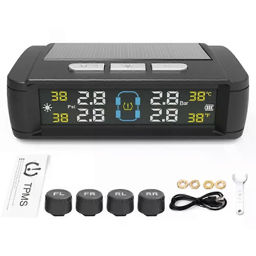 con Sistemi di allarme di sicurezza automatici alimentati a energia solare / USB Monitoraggio della temperatura dei pneumatici Sistema di monitoraggio della pressione dei pneumatici TPMS per auto