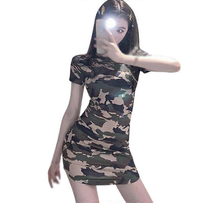 נשים קוריאני O צוואר הסוואה רזה מזדמן ספורט שרוול קצר שמלות