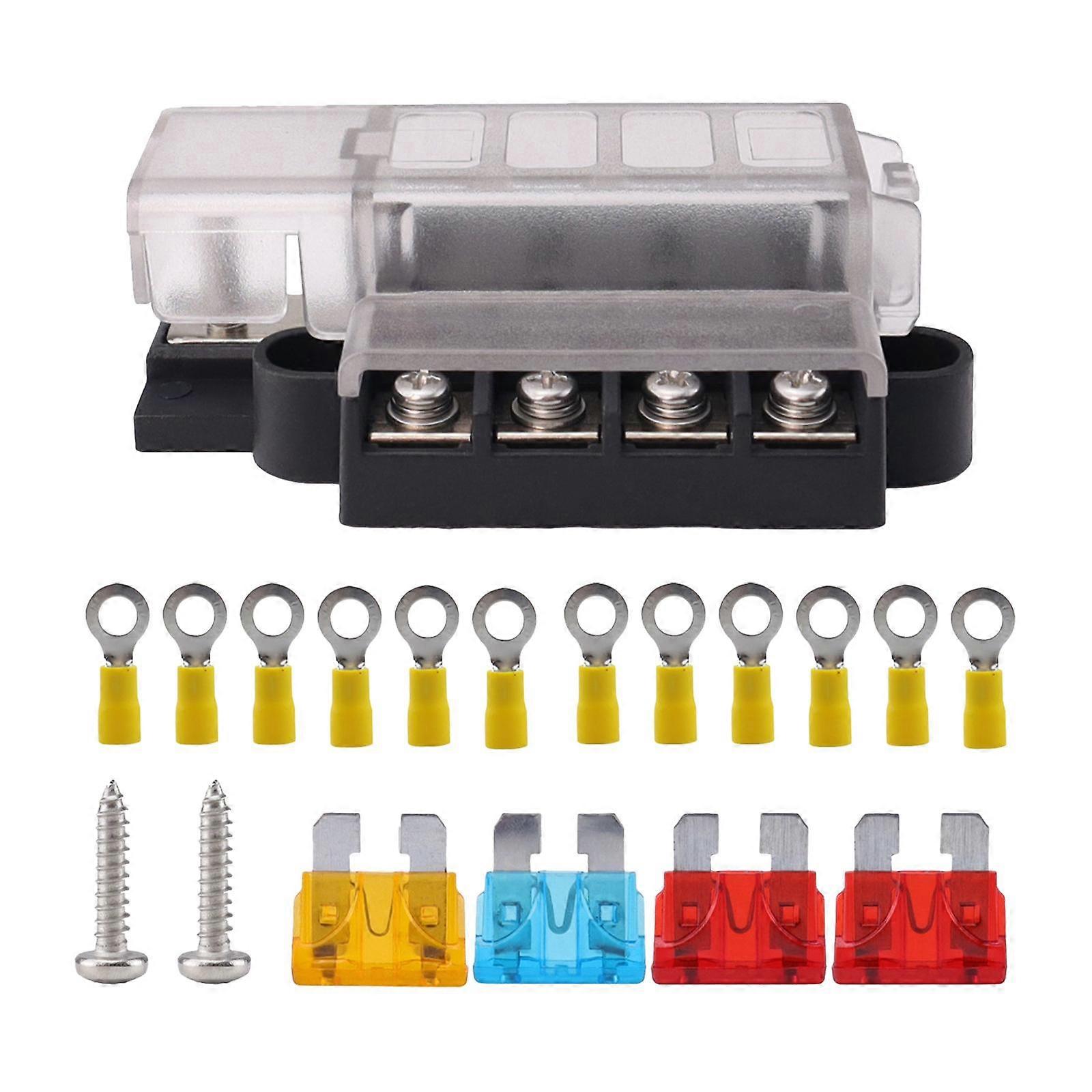 4 Way Fuse Box 1 in 4 Out Compact 32V Blade Fuse Block for Van Truck RV