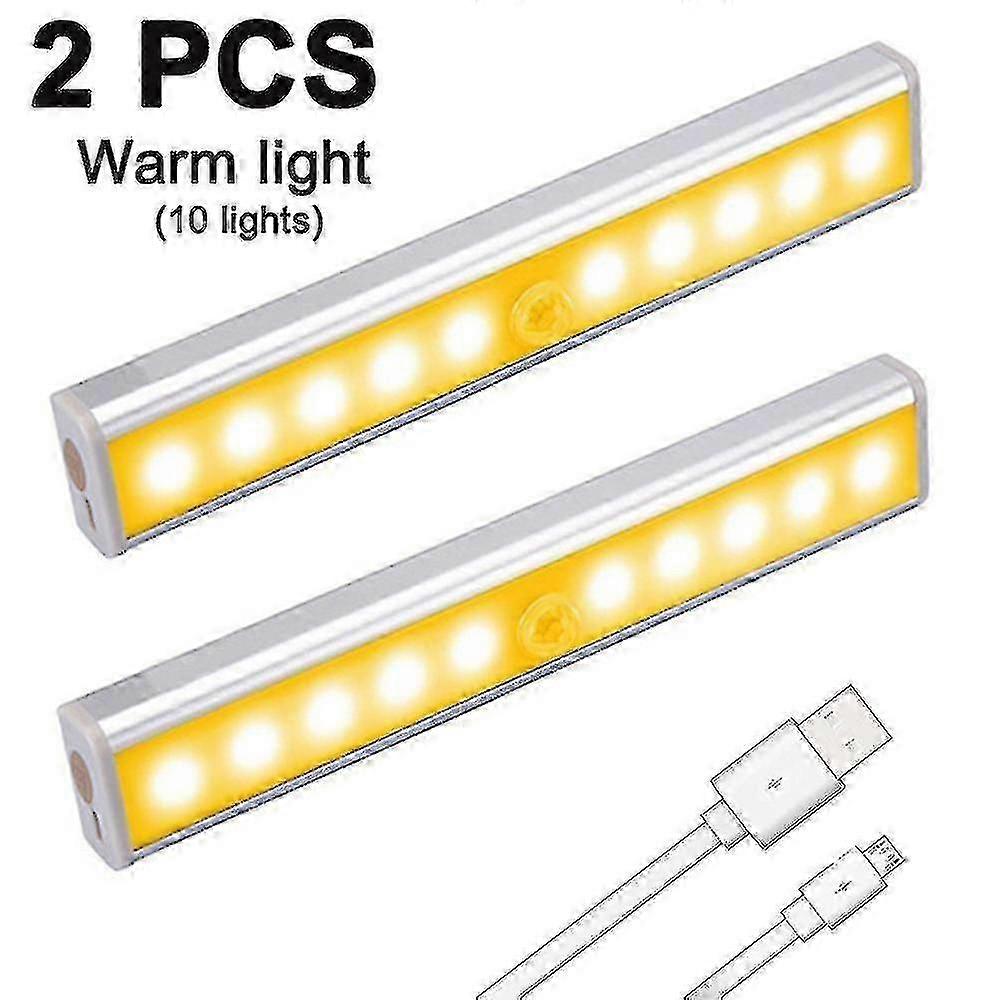 2 Pcs Portable Closet Lights Wireless 10 Led Under Cabinet Lighting Motion Sensor Activated Build In Rechargeable Battery Magnetic Little Safe Night T