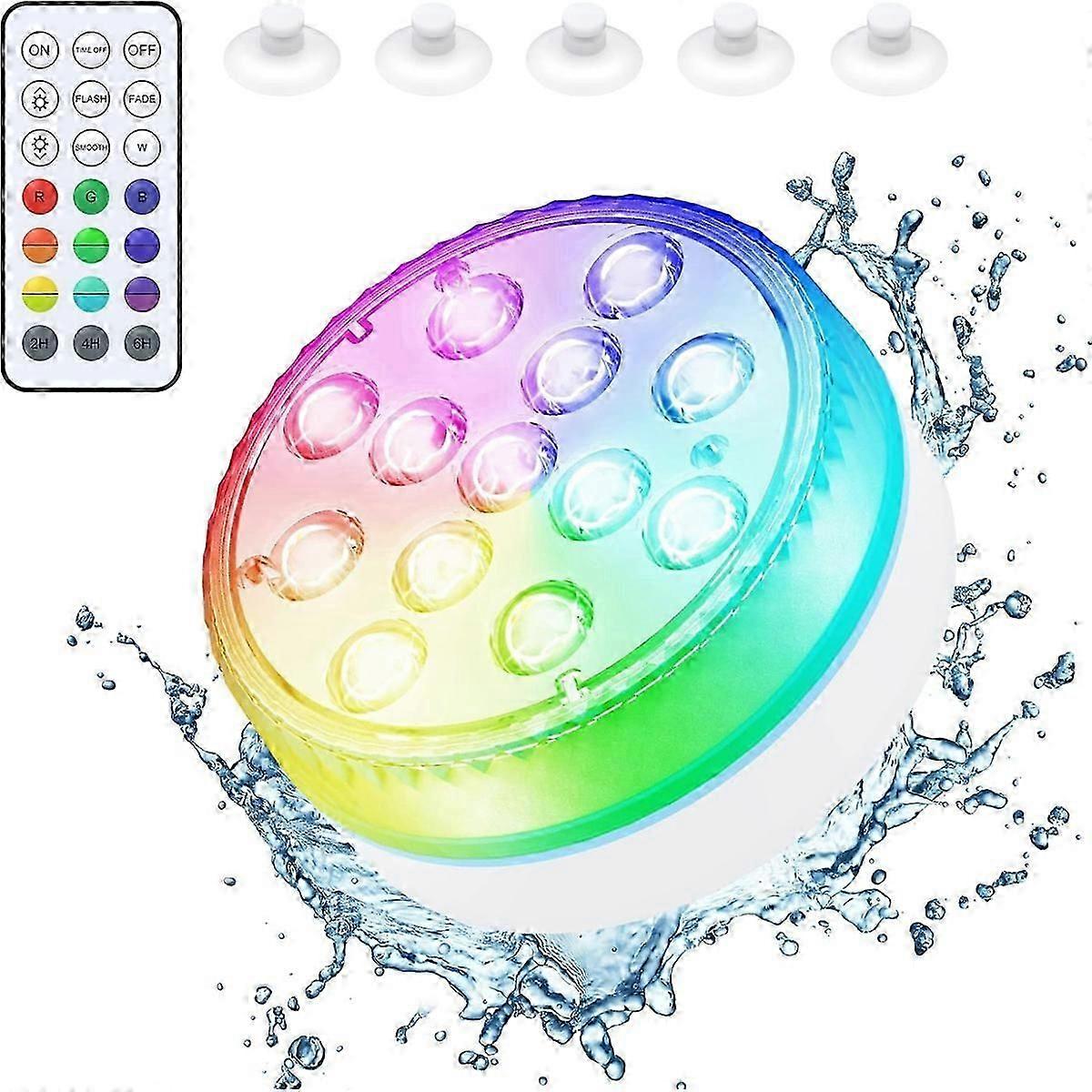 Underwater Pool Lights, Rechargeable Submersible LED Lights with Magnets, Suction Cups, IP68 Waterproof, RF Remote Control 200 Ft, Multi-functional