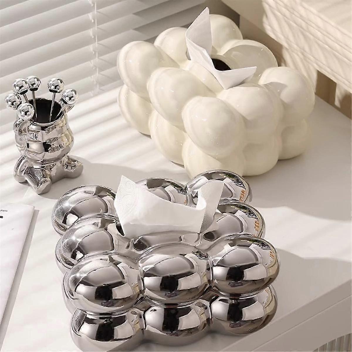 Bubble Design Ceramic Tissue Box Holder, Stylish Organizer for Bathroom Dining Table