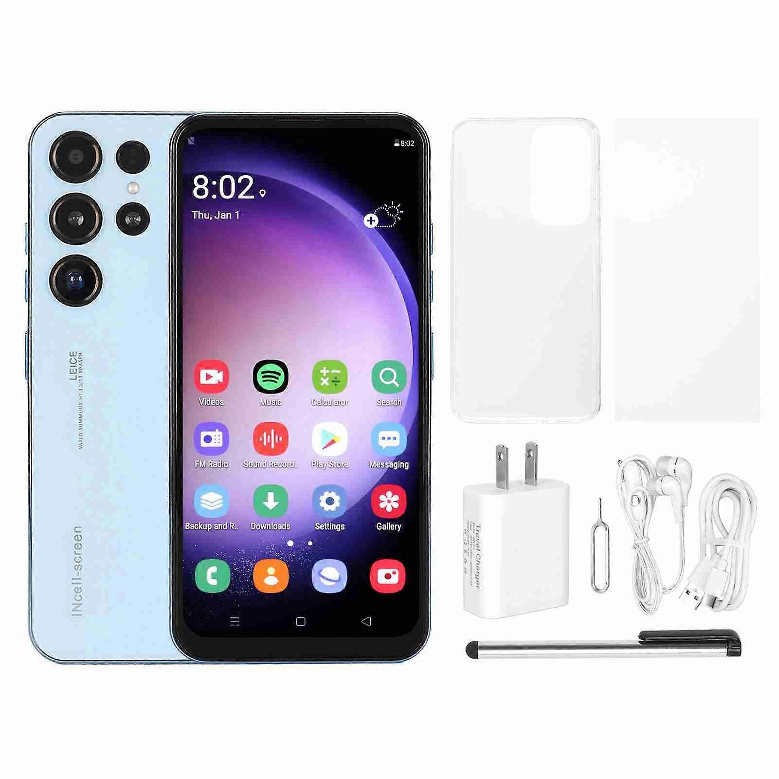 S23 Ultra 6.6in Smartphone 4G Call Face Unlocked Phone 4GB RAM 64GB ROM 5GWIFI For Android 10 System Light Blue