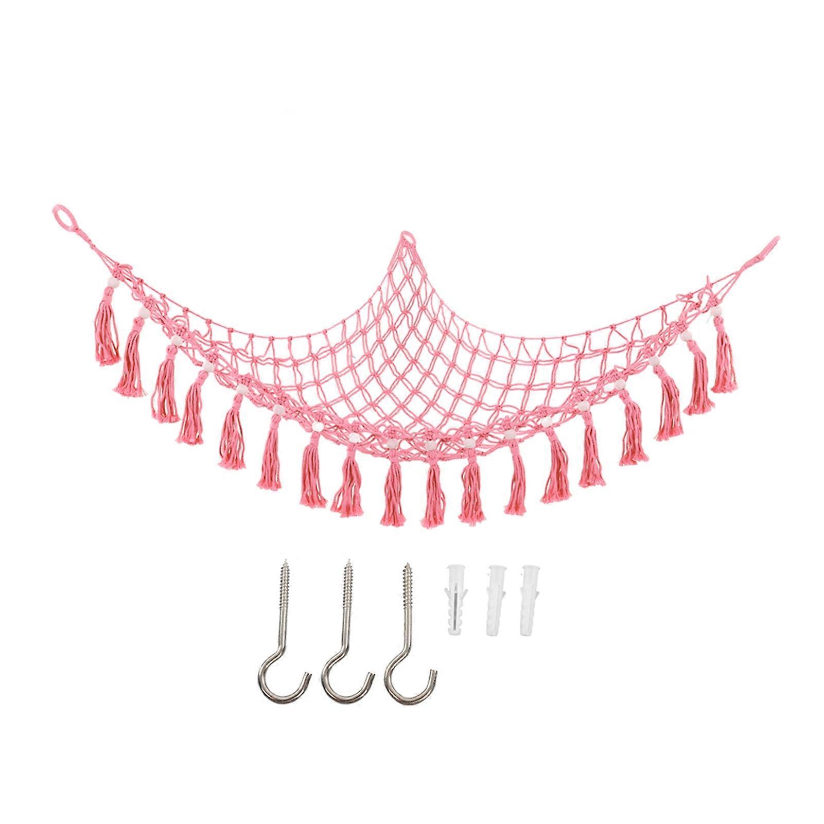 Toys Storage Hammock Woven Triangle Wooden Bead Tassel Stuffed Animal Hammock for Home